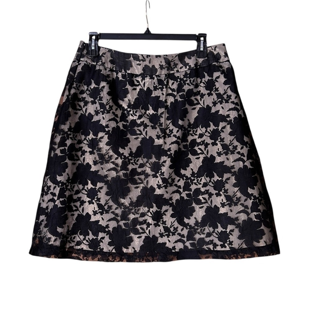 Y2K Burnout Overlay Skirt Black Sheer Floral Gold Lined Cocktail Size 14